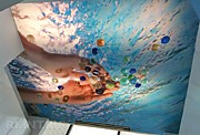 Фотопечать художественный натяжной потолок в ванной