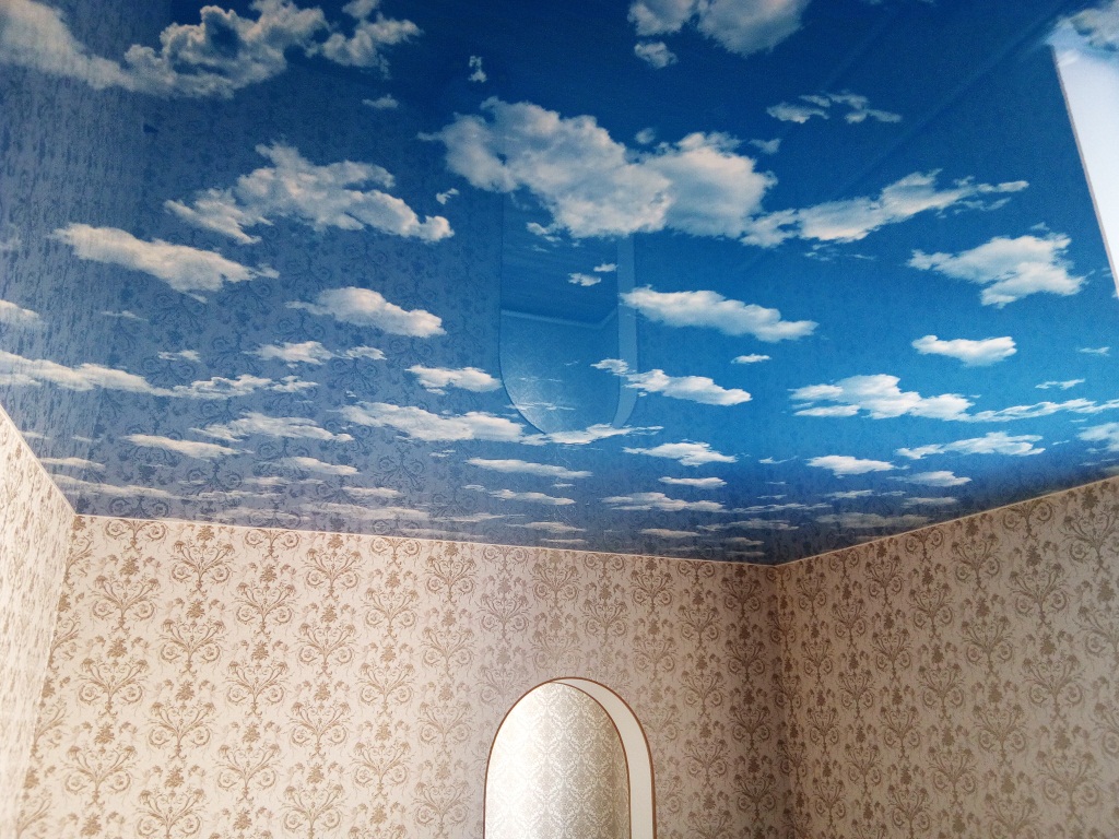 облака натяжной потолок в зале