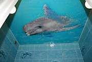 Фотопечать художественный натяжной потолок дельфин в ванной